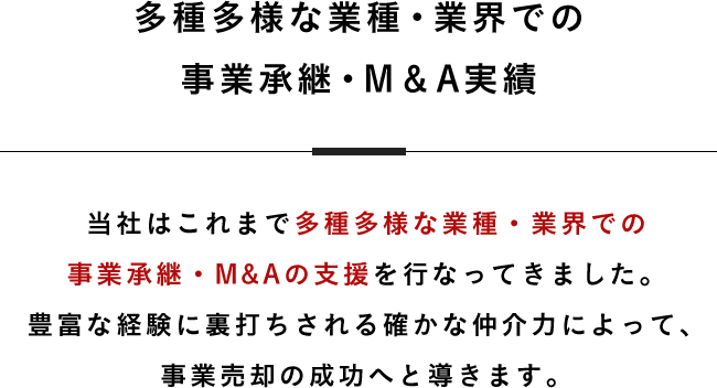 多種多様な業種・業界での事業承継・M＆A実績