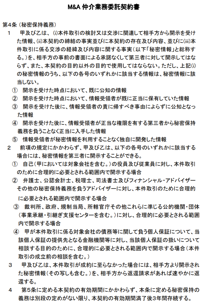 M&A仲介会社との秘密保持契約書の雛形（テンプレート）